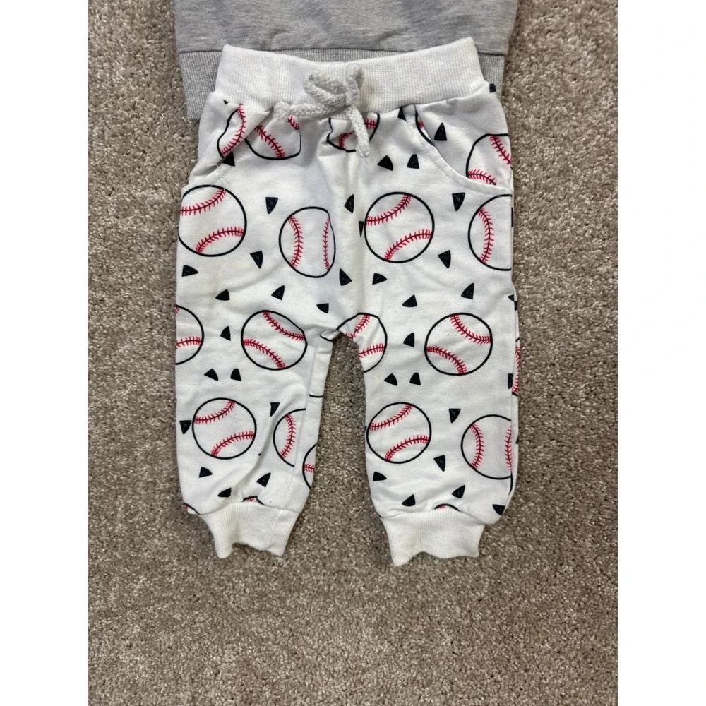 Baby Boys Baseball 2 Piece Outfit Set Gray Snacks Sweatshirt White Jogger Pants